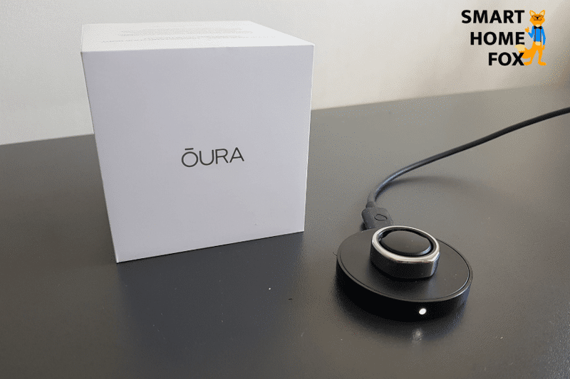 The Oura Ring is being charged.